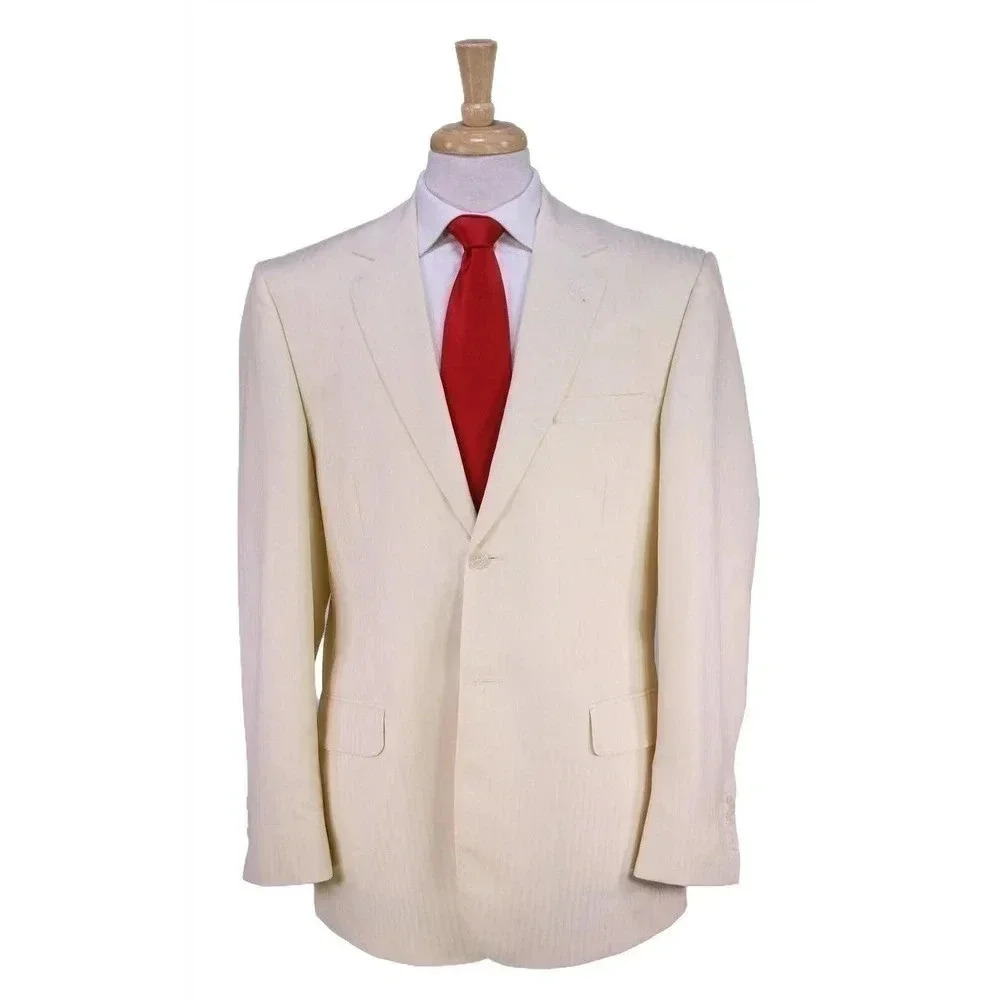 Custom Made for WAYNE GRETZKY by Giovanni Cream Tonestripe 2-Btn Wool Suit 42L